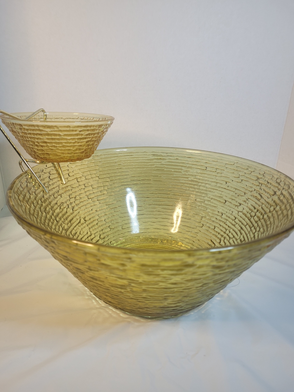 Vintage Anchor Hocking Soreno Amber Glass Chip & Dip Bowl Set MCM